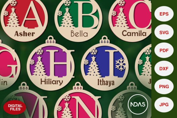 A to Z Alphabet Set Christmas Tree SVG for Laser Cutting and Winter Amp