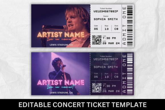 Editable Concert Ticket Template for Print Templates and Graphics