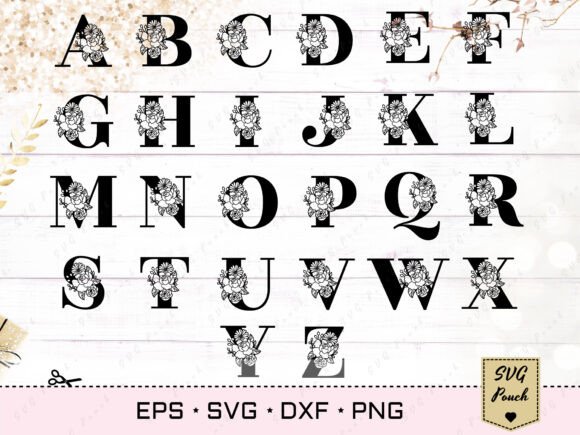 Full Alphabet Floral Monogram Letters for Laser Cutting and Other Home Decor