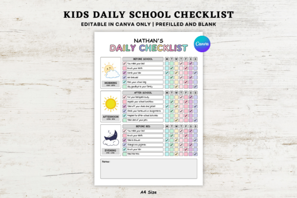 Kids Daily School Chores Graphics for Print Templates