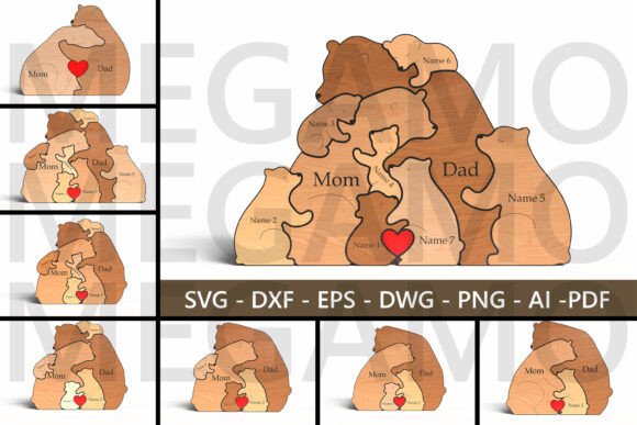 Laser Cut Bear Family Puzzle for Dad SVG