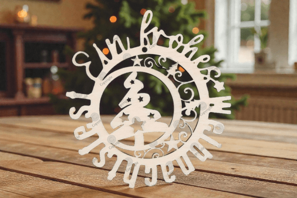 Merry Christmas Door Wreath SVG for Laser Cutting and Winter Amp Projects
