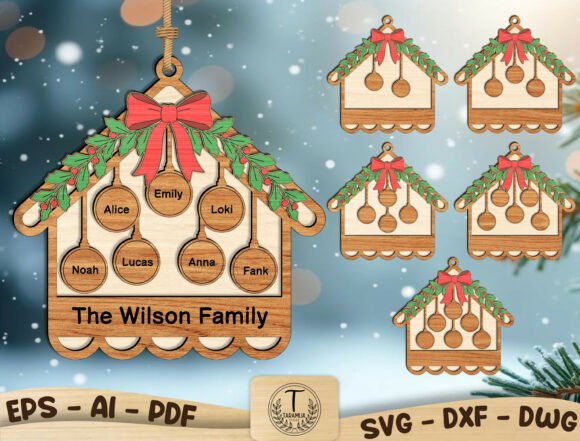 Personalized Family Ornament SVG for Laser Cutting & Winter Amp Projects