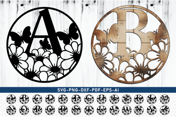 Round Flower Monogram Letters, Font SVG for Graphics and Crafts